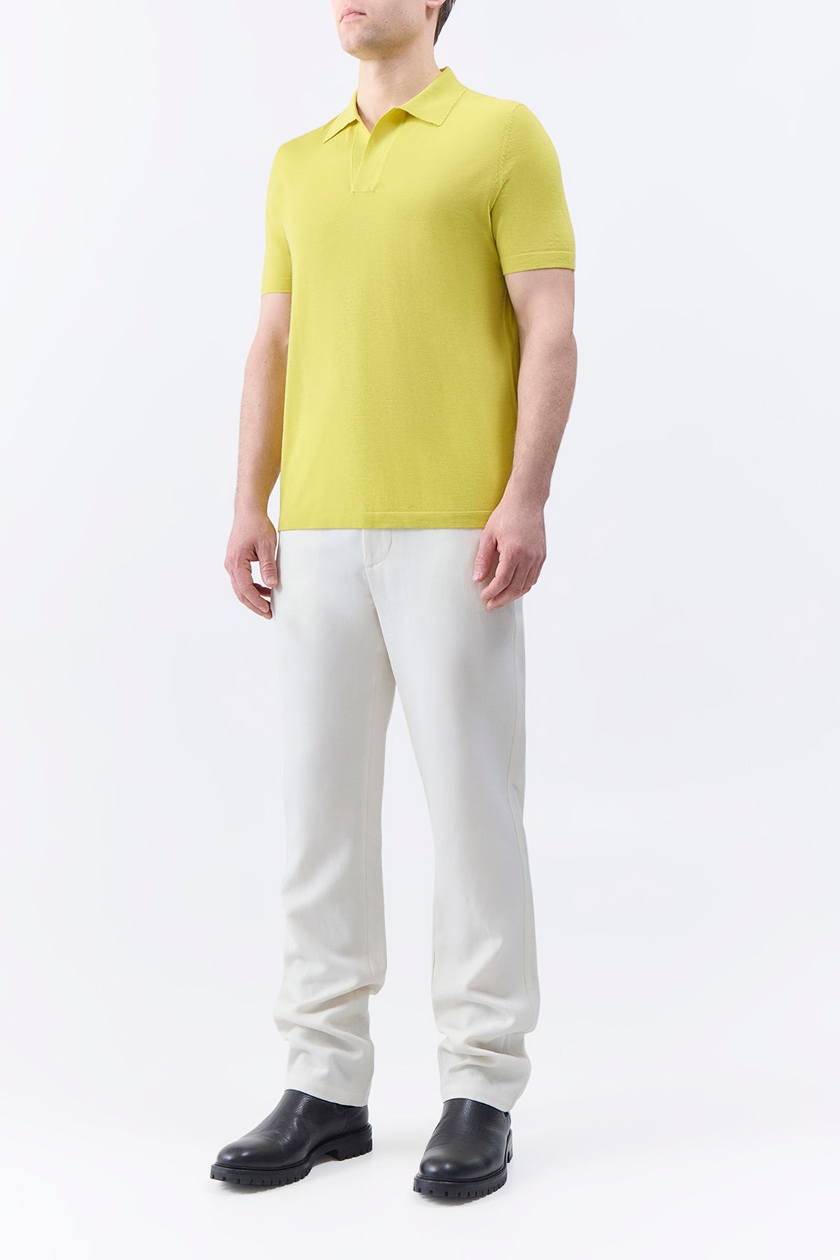 Stendhal Knit Short Sleeve Polo in Lime Adamite Cashmere