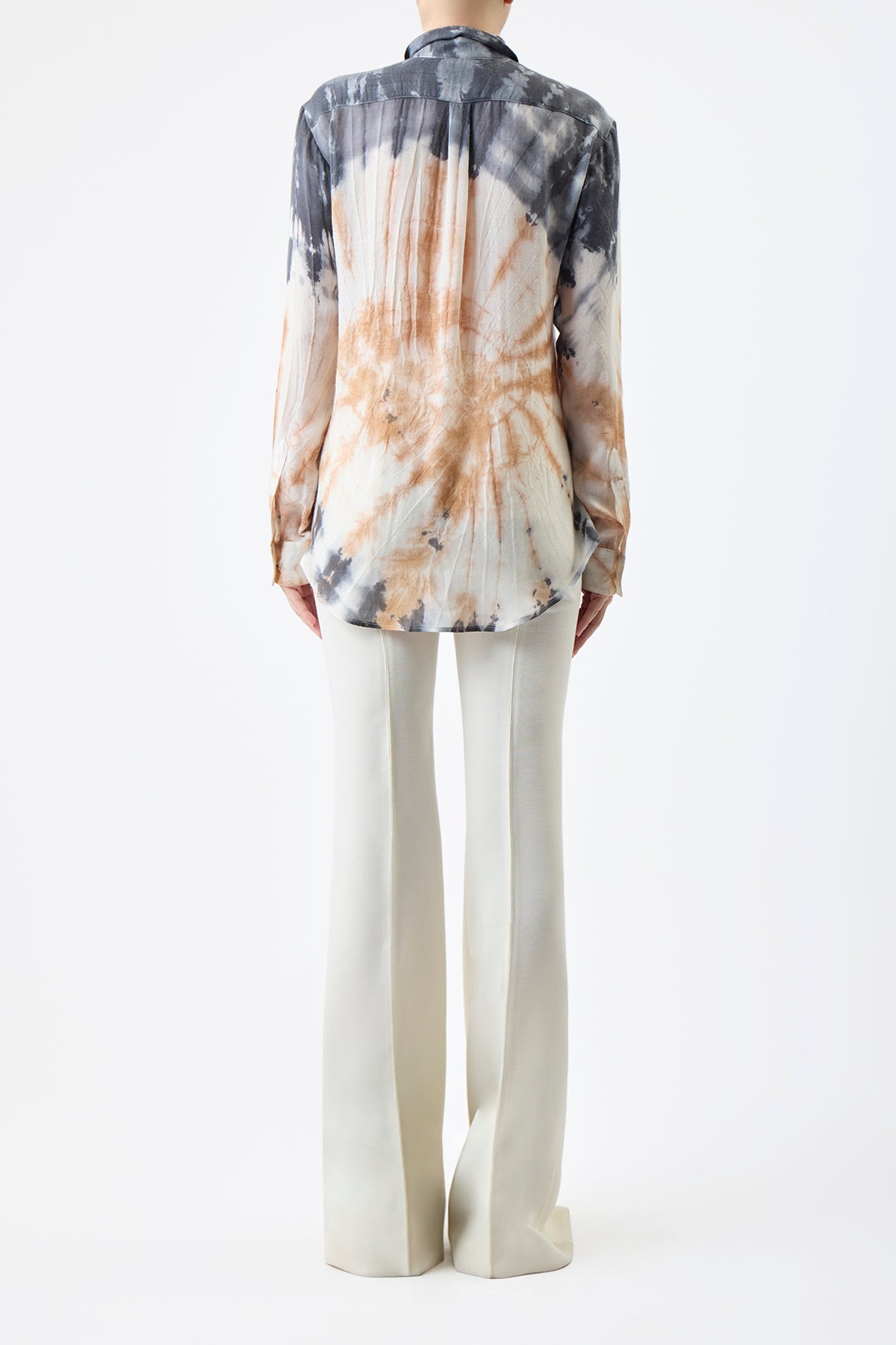 Ferrara Shirt in Camel Multi Tie Dye Cashmere Silk Gauze