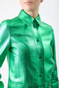 Thereza Jacket in Variseite Green Metallic Leather