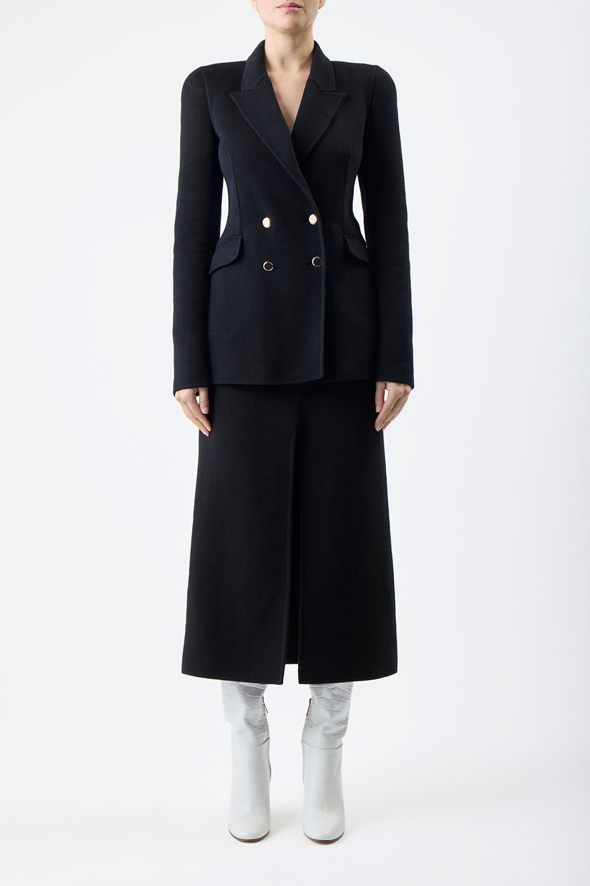 Morelos Midi Skirt in Black Double-Face Recycled Cashmere