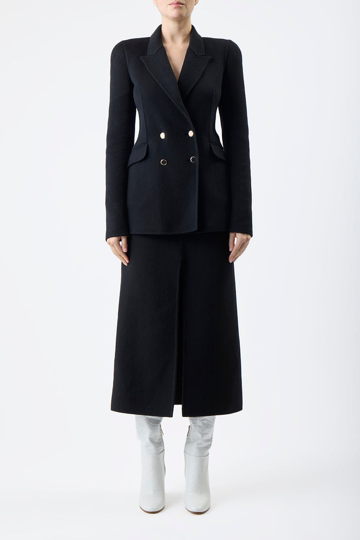 Morelos Midi Skirt in Black Double-Face Recycled Cashmere