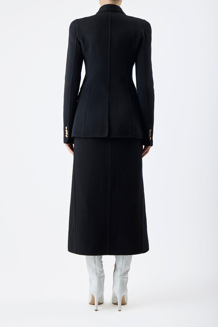 Morelos Midi Skirt in Black Double-Face Recycled Cashmere