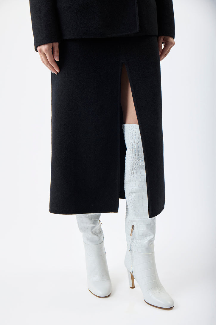 Morelos Midi Skirt in Black Double-Face Recycled Cashmere