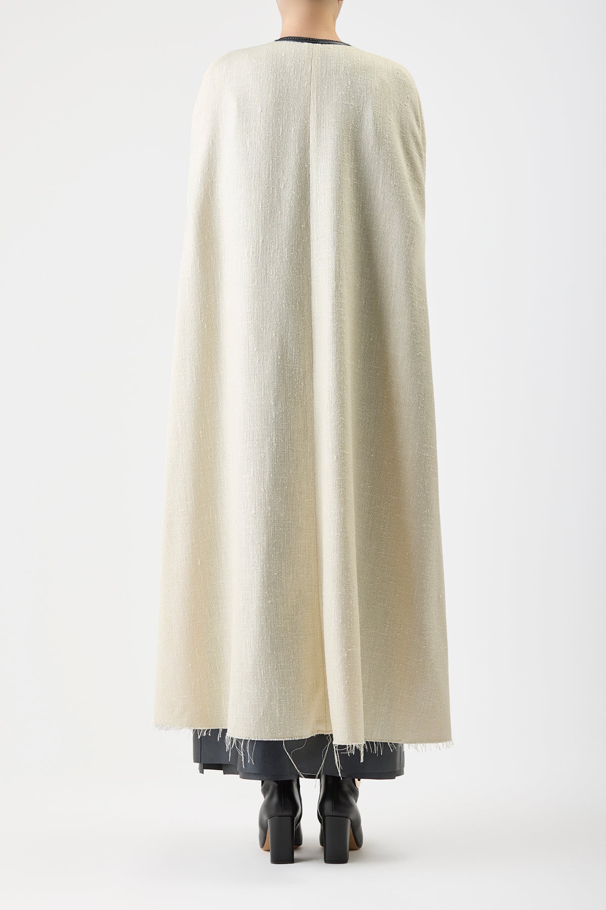 Glenys Cape in Ivory Silk Wool Slub with Metallic Nappa Leather Gilet