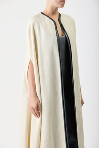 Glenys Cape in Ivory Silk Wool Slub with Metallic Nappa Leather Gilet