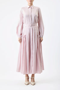 Cyrielle Pleated Midi Skirt in Blush Aloe Linen