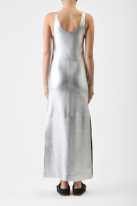 Ellson Maxi Dress in Silver Metallic Nappa Leather