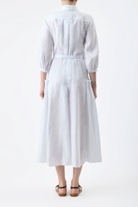 Woodward Pleated Shirtdress in White Aloe Linen
