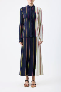 Tessa Knit Shirt in Navy Multi Striped Merino Wool