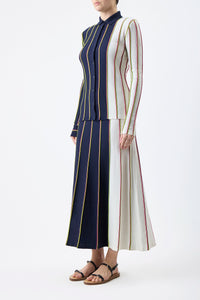 Tessa Knit Shirt in Navy Multi Striped Merino Wool