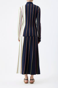 Tessa Knit Shirt in Navy Multi Striped Merino Wool
