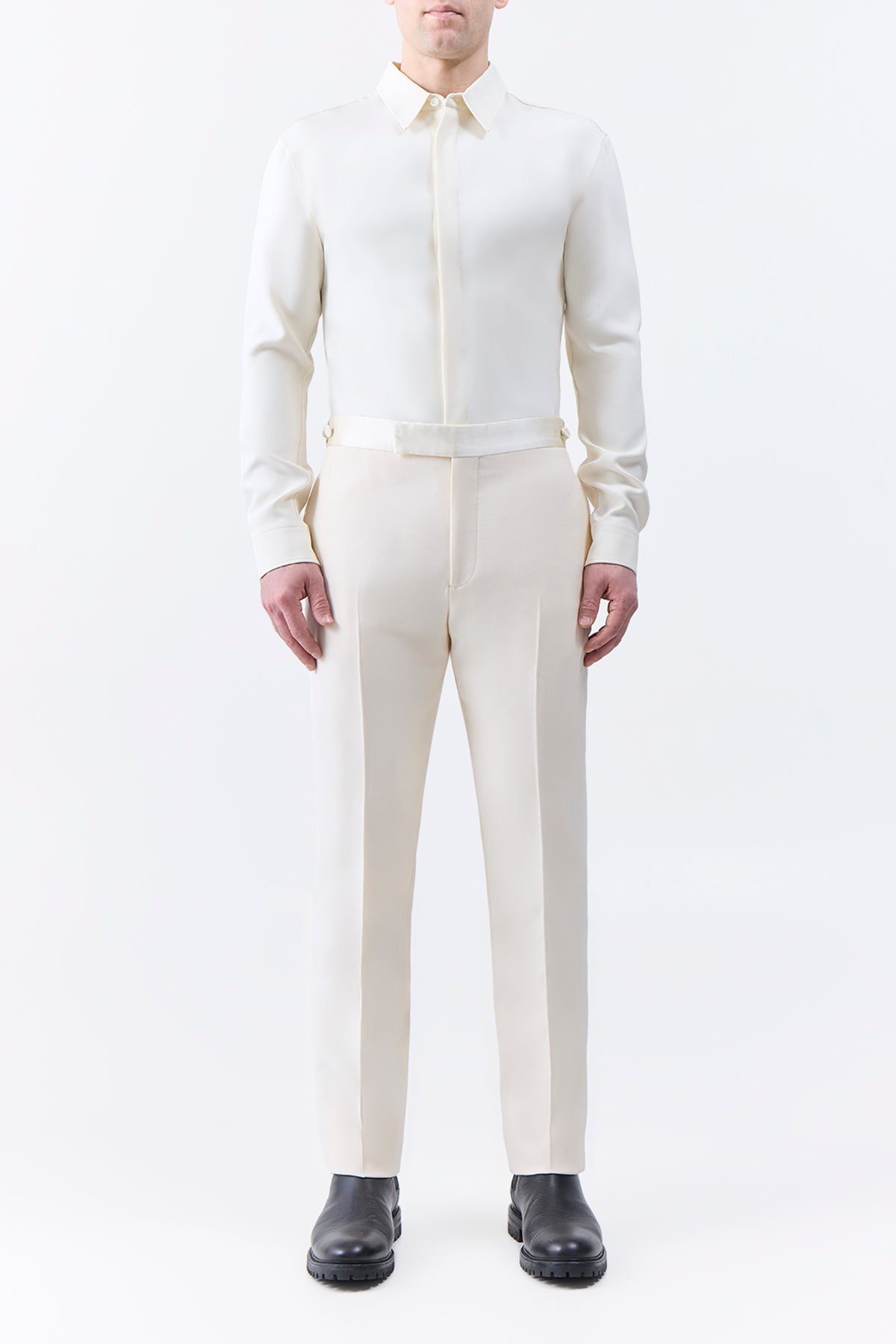 Simons Pant in Ivory Silk Wool Cady