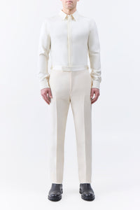 Simons Pant in Ivory Wool Silk Cady