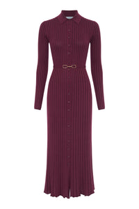 Tenes Knit Shirtdress in Bordeaux Cashmere Silk