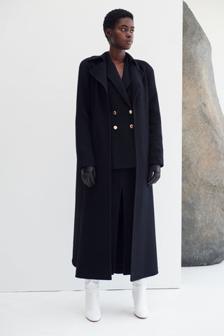 Lachlan Trench Coat in Black Double-Face Recycled Cashmere