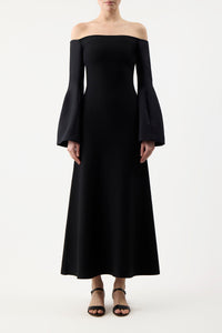 Sinead Dress in Black Wool Silk Cady