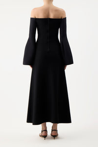 Sinead Dress in Black Wool Silk Cady
