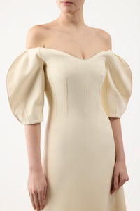 Buisier Dress in Ivory Wool Silk Cady