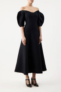 Buisier Dress in Black Wool Silk Cady