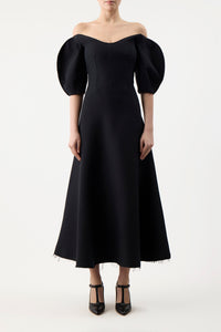 Buisier Dress in Black Wool Silk Cady
