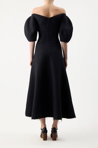Buisier Dress in Black Wool Silk Cady