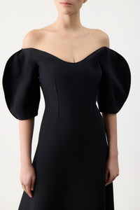Buisier Dress in Black Wool Silk Cady