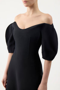 Buisier Dress in Black Wool Silk Cady