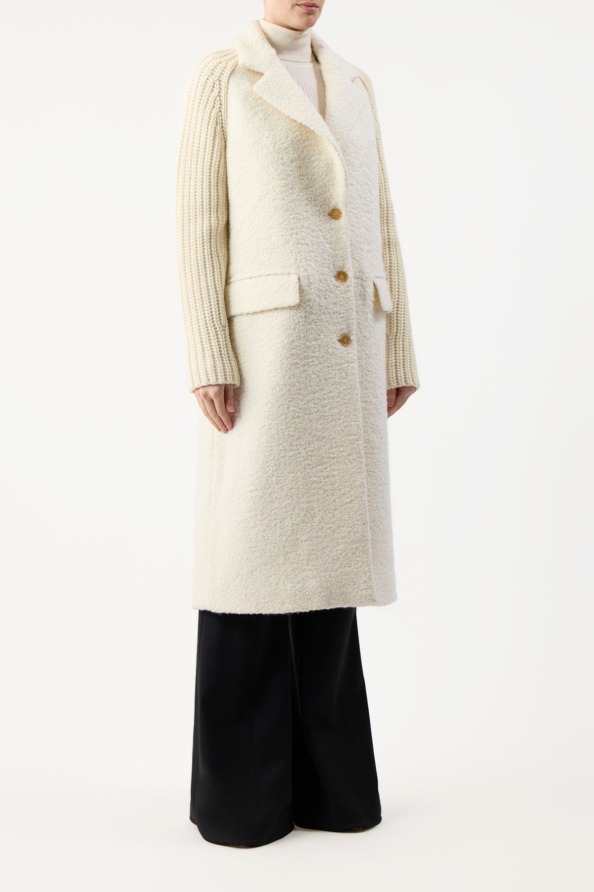 Charles Coat in Ivory Cashmere Boucle