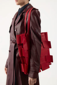 Laquered Patchwork Tote Bag in Red Topaz Leather