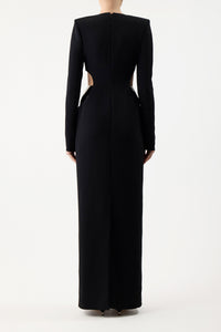 Lotta Dress in Black Silk Wool Cady