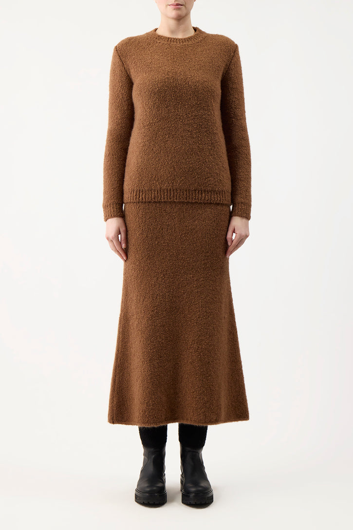 Pablo Knit Midi Skirt in Cognac Cashmere Silk Boucle