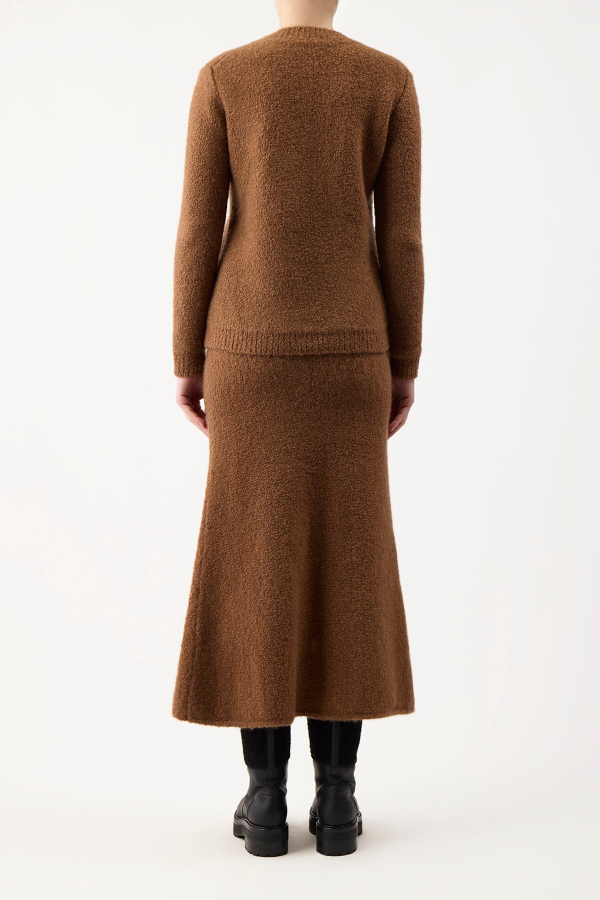 Pablo Knit Midi Skirt in Cognac Cashmere Silk Boucle