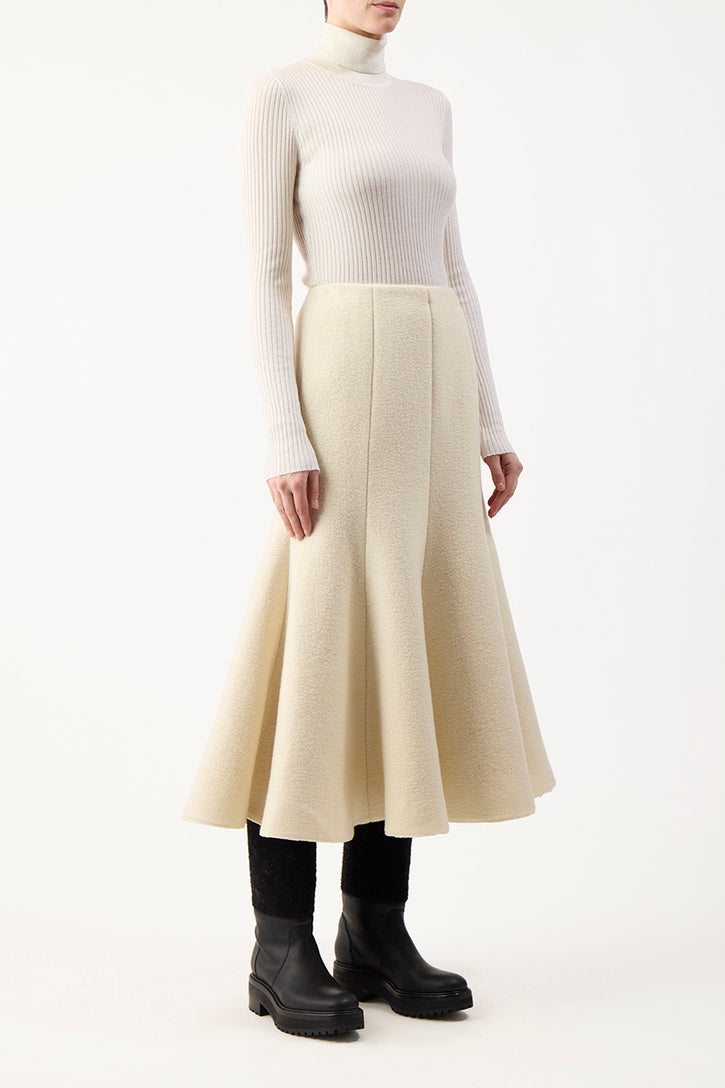 Amy Midi Skirt in Ivory Double-Face Recycled Cashmere Felt