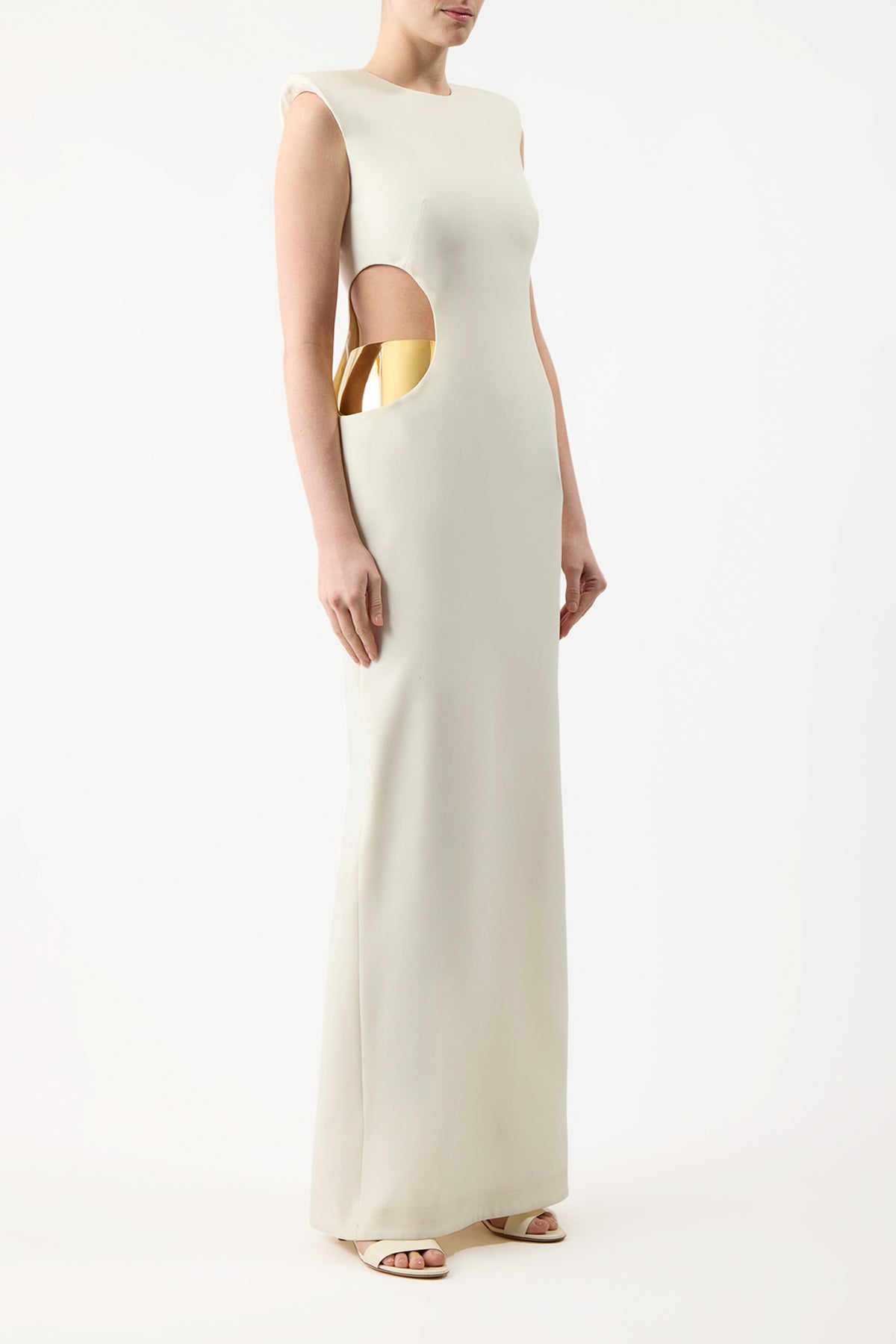 Faith Dress in Ivory Silk Wool Cady