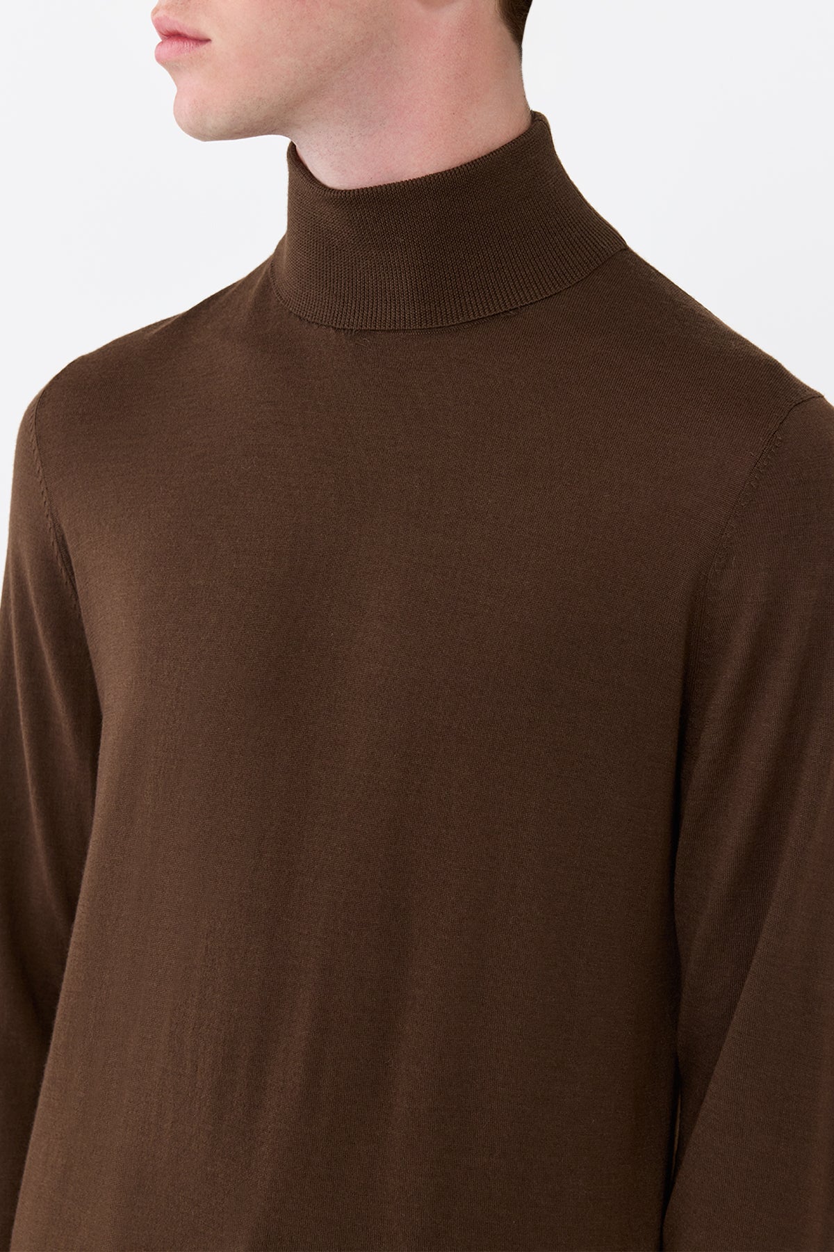 Jermaine Knit Turtleneck in Chocolate Merino Wool