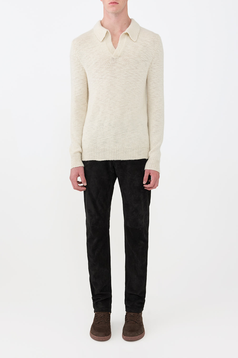 Aled Knit Polo in Ivory Cashmere