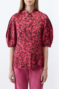 Sansi Top in Fuchsia Printed Silk Twill
