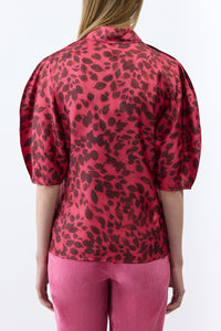 Sansi Top in Fuchsia Printed Silk Twill