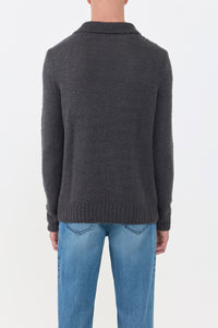 Aled Knit Polo in Charcoal Cashmere