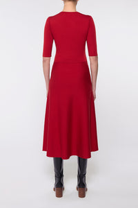 Seymore Knit Midi Dress in Scarlet Red Merino Wool Cashmere