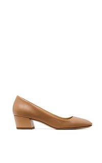 Agathe Low Heel Pump in Nude Leather