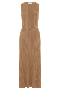 Meier Knit Midi Dress in Camel Merino Wool Cashmere