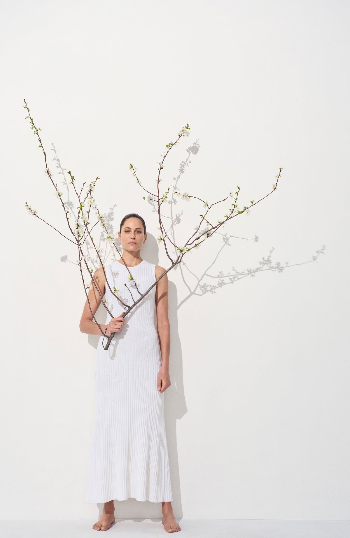 Meier Knit Midi Dress in Ivory Merino Wool Cashmere