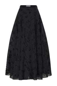 Sonya Mia's Flowers Embroidered Skirt in Black Silk Organza