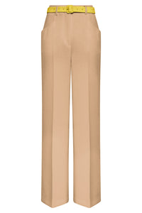 Norman Wide-leg Pant in Camel & Citrine Virgin Wool Crepe