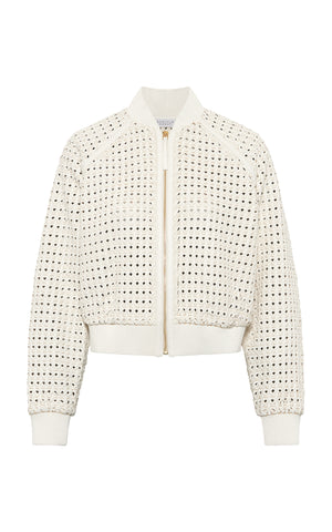 Odin Bomber Jacket in White Woven Leather