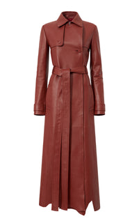 Pavel Raw Cut Trench Coat in Burnt Sienna Soft Leather