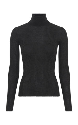 Peppe Knit Turtleneck in Charcoal Cashmere Silk