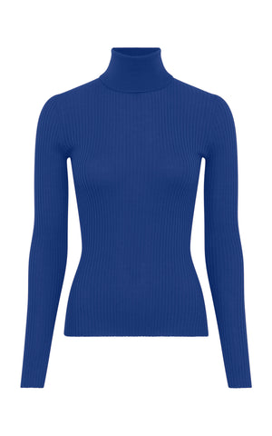 Peppe Knit Turtleneck in Cobalt Cashmere Silk