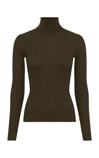Peppe Knit Turtleneck in Olive Cashmere Silk